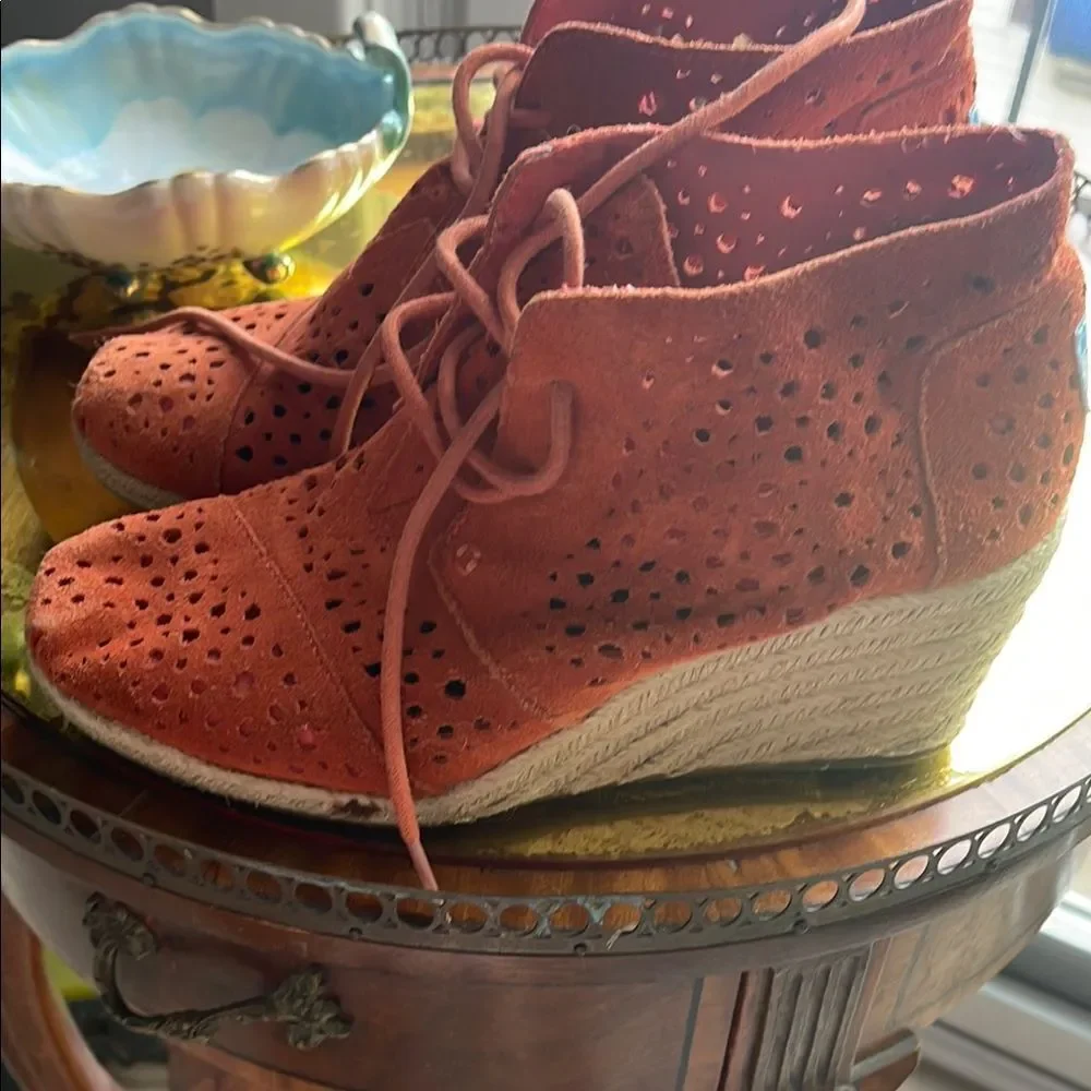 Toms Orange Wedge Shoes with Brogue Detailing